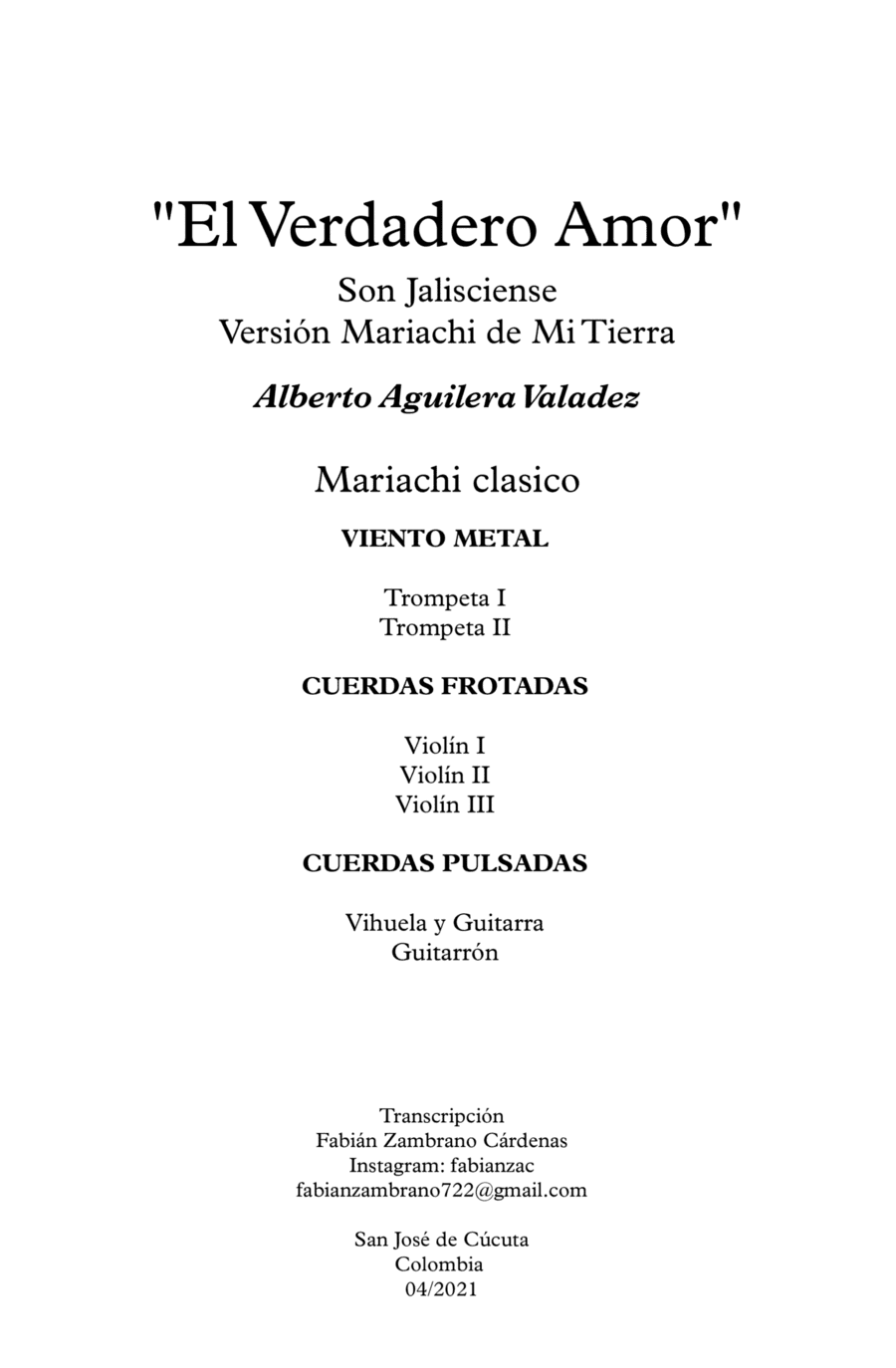El Verdadero Amor (arr. Fabian Zambrano)