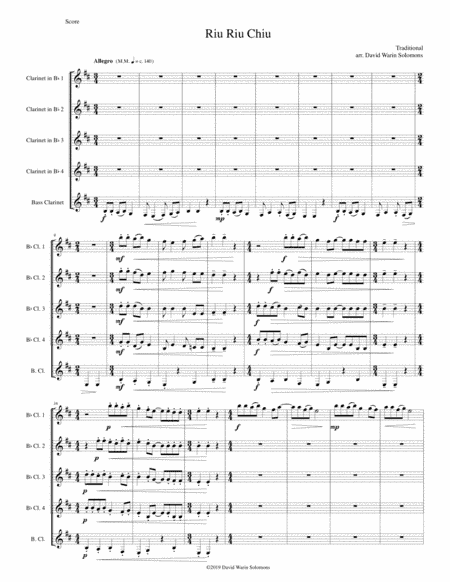 Riu Riu Chiu arranged for clarinet quintet (arr. David Warin Solomons)