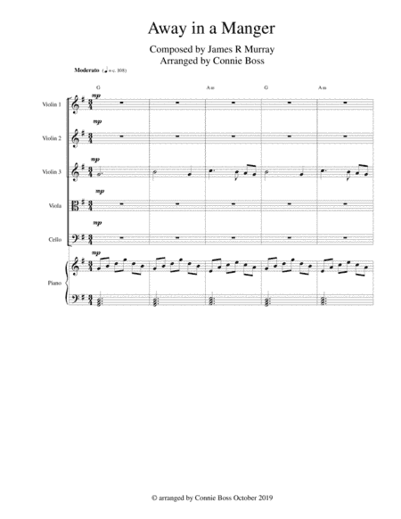 Away in a Manger - strings quintet and piano with parts (arr. Connie Boss)