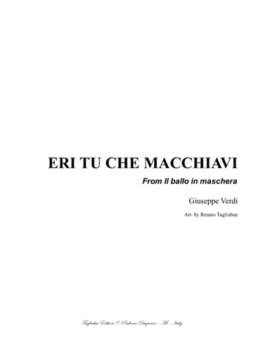 ERI TU CHE MACCHIAVI - G. Verdi - From Il ballo in maschera - For Bariton and Piano (arr. Renato Tagliabue)