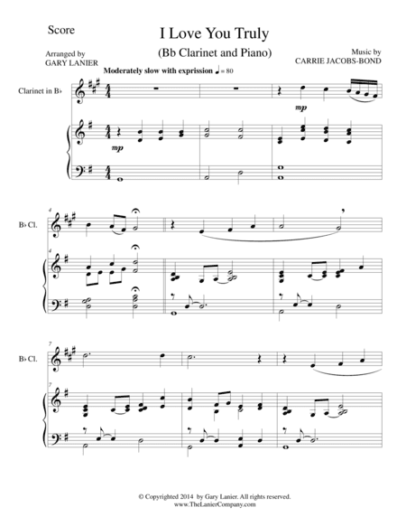 I LOVE YOU TRULY (Duet for Bb Clarinet/Piano with Score and Clar Part) (arr. Gary Lanier)