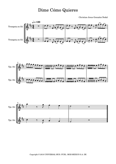 Dime Como Quieres (arr. Sergio Véliz)