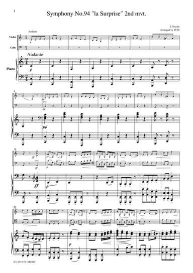 Haydn Symphony No.94 la Surprise 2nd mvt., for piano trio, PH201 (arr. FCMUSIC)