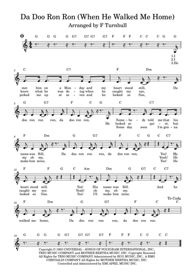 Da Doo Ron Ron (when He Walked Me Home) (arr. F Turnbull)