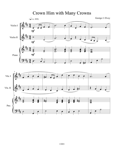 Crown Him with Many Crowns (violin duet) with optional piano accompaniment (arr. B. C. Dockery)