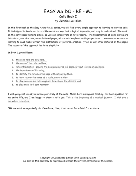 Easy As Do - Re - Mi, Book 1, Cello