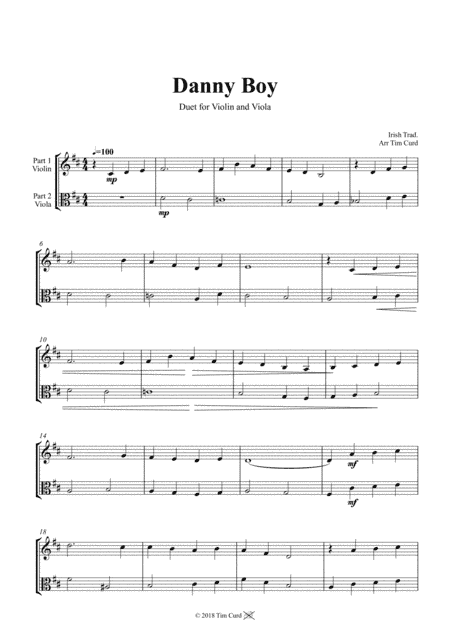 Danny Boy. Duet for Violin and Viola (arr. Tim Curd)