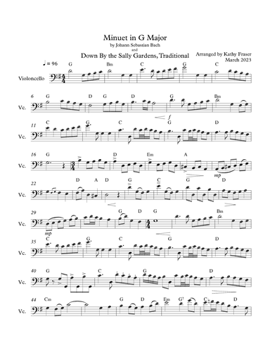 Minuet in G Major With a Twist for Cello Solo (and Optional Guitar) (arr. Katherine L Fraser)
