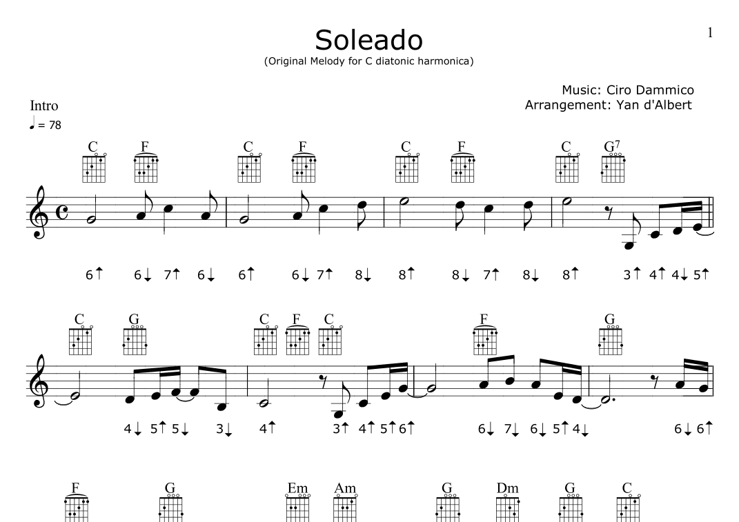 Soleado (for diatonic harmonica, Arr.: Yan d'Albert)
