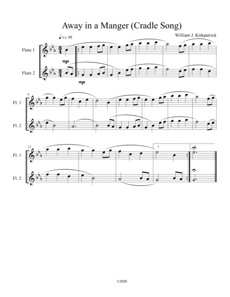 Away in a Manger (Cradle Song) for flute duet (arr. B C Dockery)
