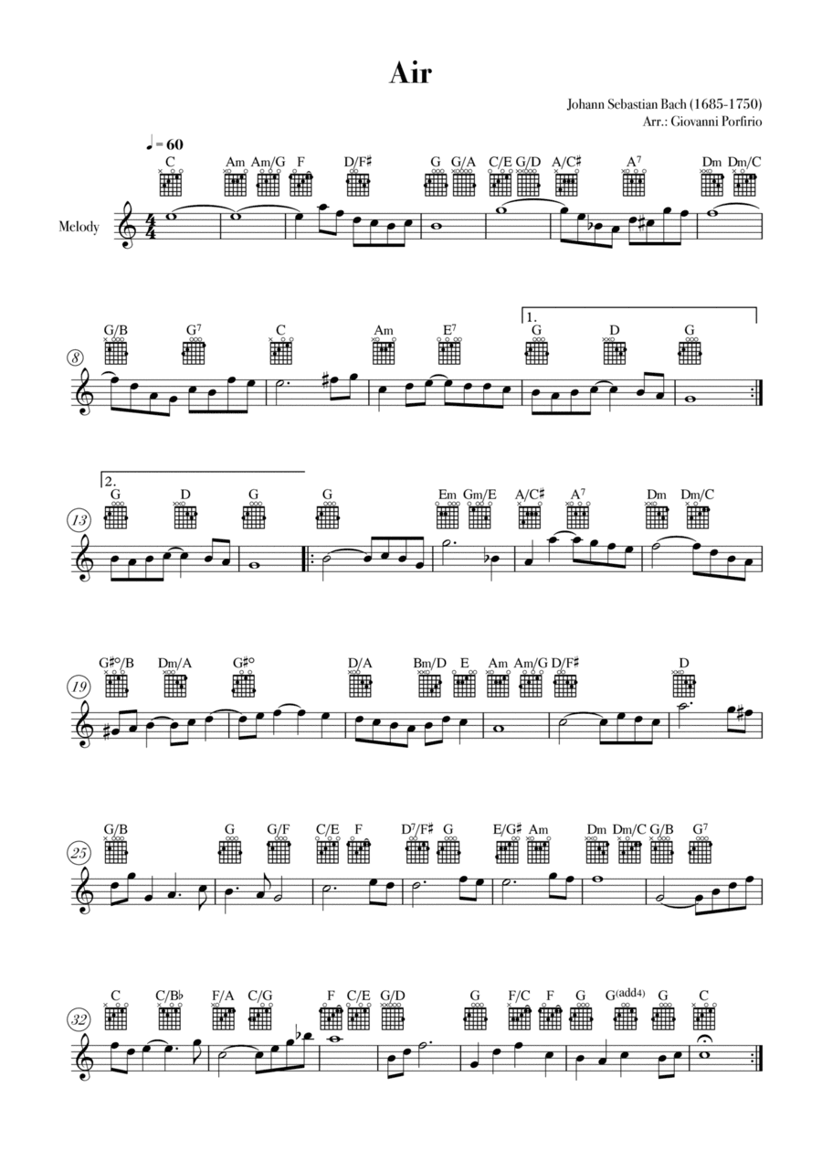 AIR - J. S. Bach (Melody and Chords - easy) (arr. Giovanni Porfirio)