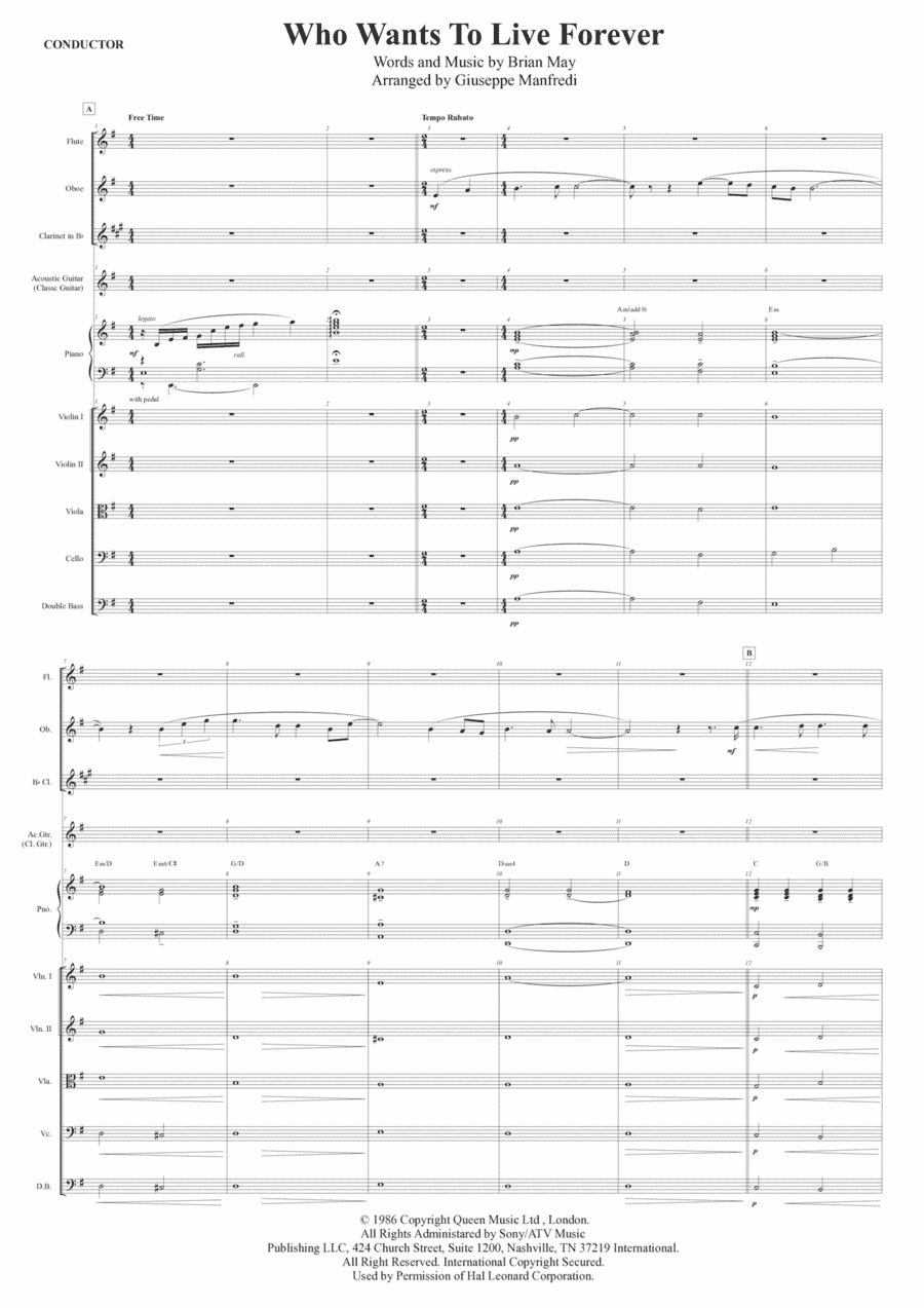 Who Wants To Live Forever (arr. Giuseppe Manfredi)
