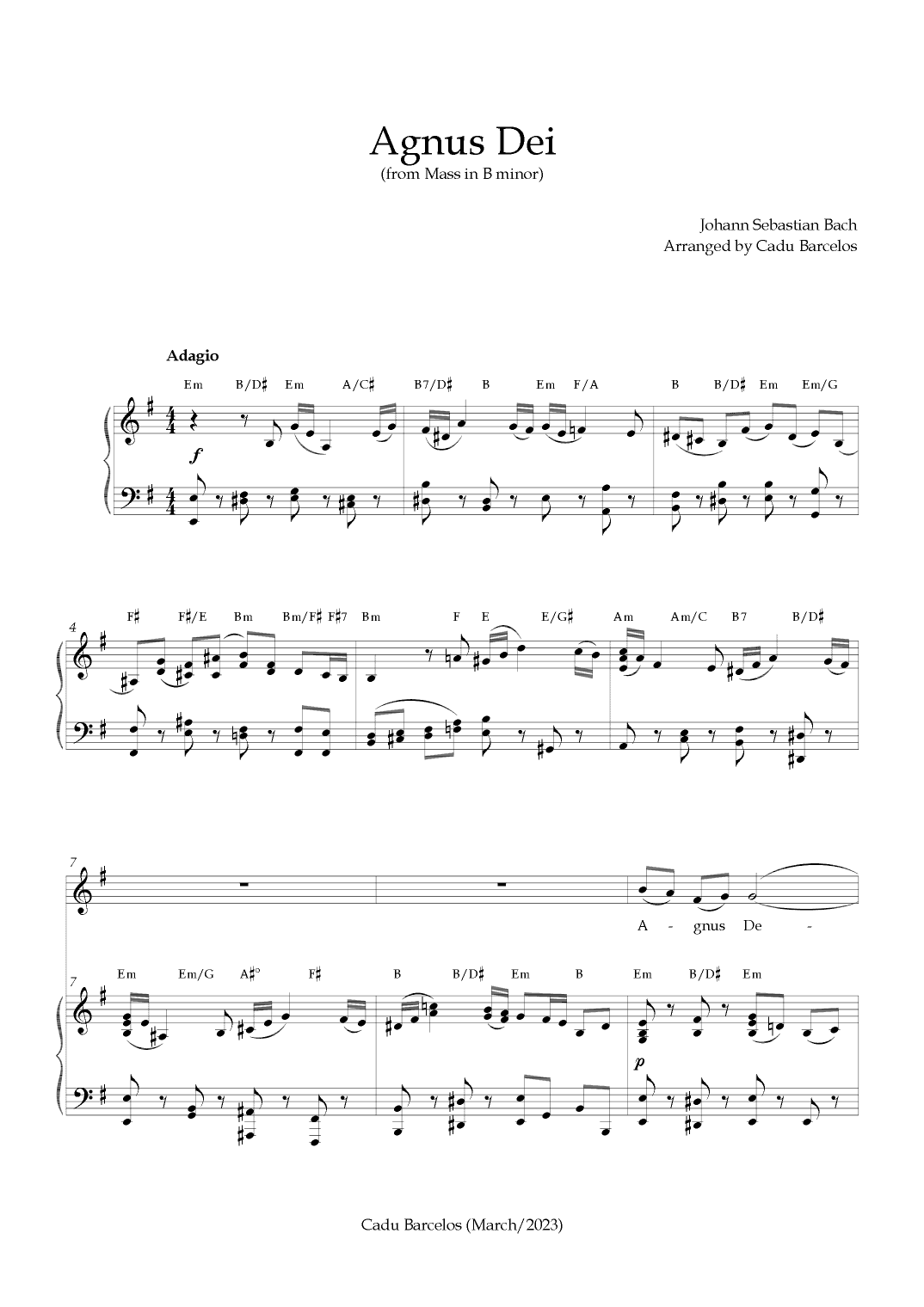 Agnus Dei - Mass B Minor BACH - E minor Chords (arr. Cadu Barcelos)
