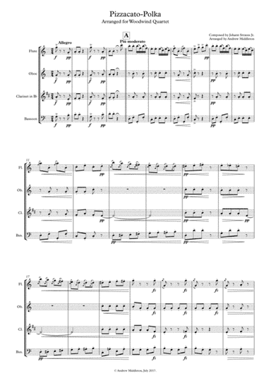 Pizzicato Polka arranged for Woodwind Quartet (arr. Andrew Middleton)