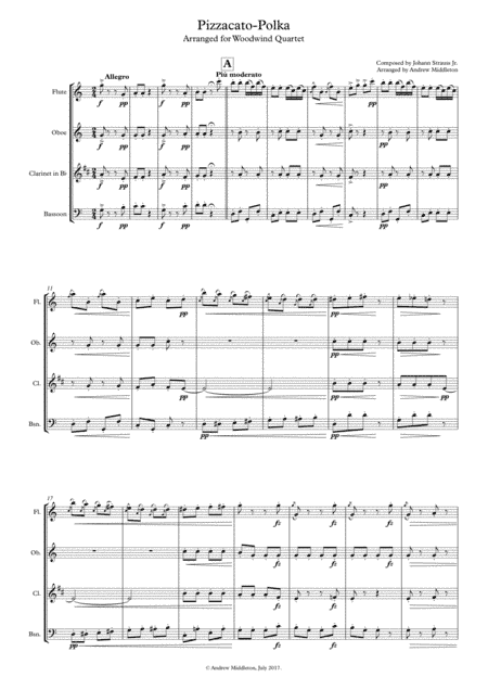Pizzicato Polka arranged for Woodwind Quartet (arr. Andrew Middleton)