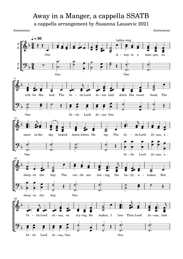 Away in a Manger, a cappella SSATB easy (arr. Susanna Lausevic)