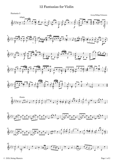 Telemann 12 Fantasias for Solo Violin, No 03 (arr. String Masters)