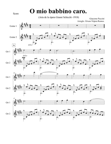 O Babbino mio caro. Guitar duet (begginers). (arr. Alvaro Nájera Ramos.)
