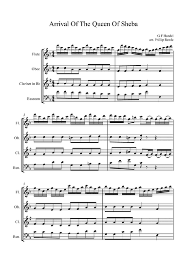 Arrival Of The Queen Of Sheba - Wind Quartet (arr. Phil Rawle)