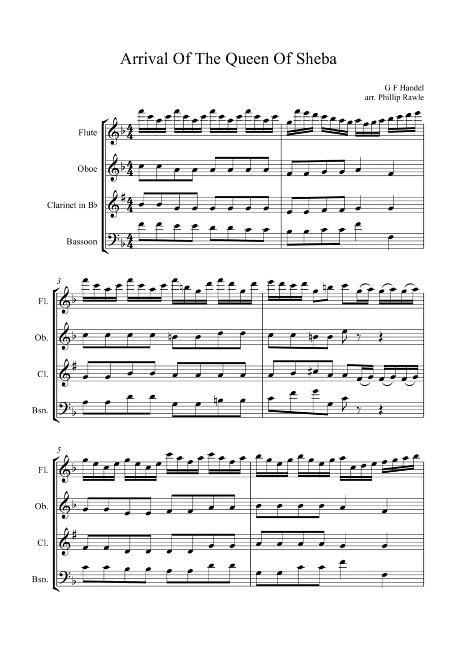 Arrival Of The Queen Of Sheba - Wind Quartet (arr. Phil Rawle)