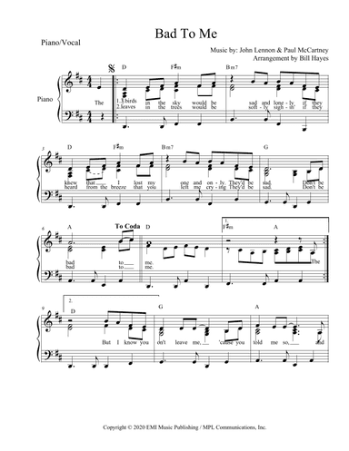 Bad To Me (arr. Bill Hayes)