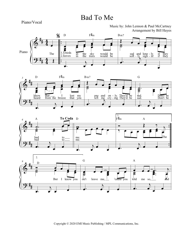 Bad To Me (arr. Bill Hayes)