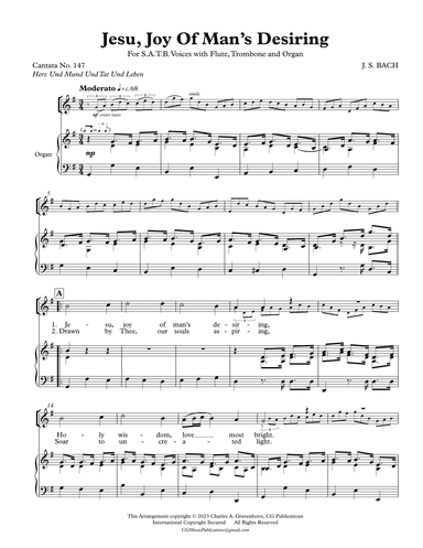JESU, JOY OF MAN’S DESIRING – Flute (or other C Instrument), Trombone, Organ and SATB Voices (arr. Charles A. Gravenhorst)
