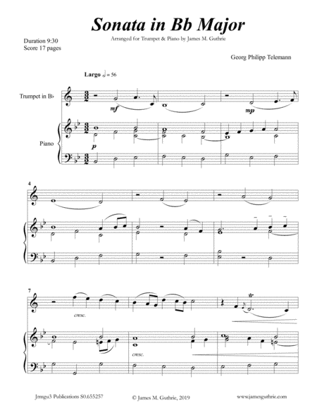Telemann: Sonata in Bb Major for Trumpet & Piano (arr. James M. Guthrie, ASCAP)