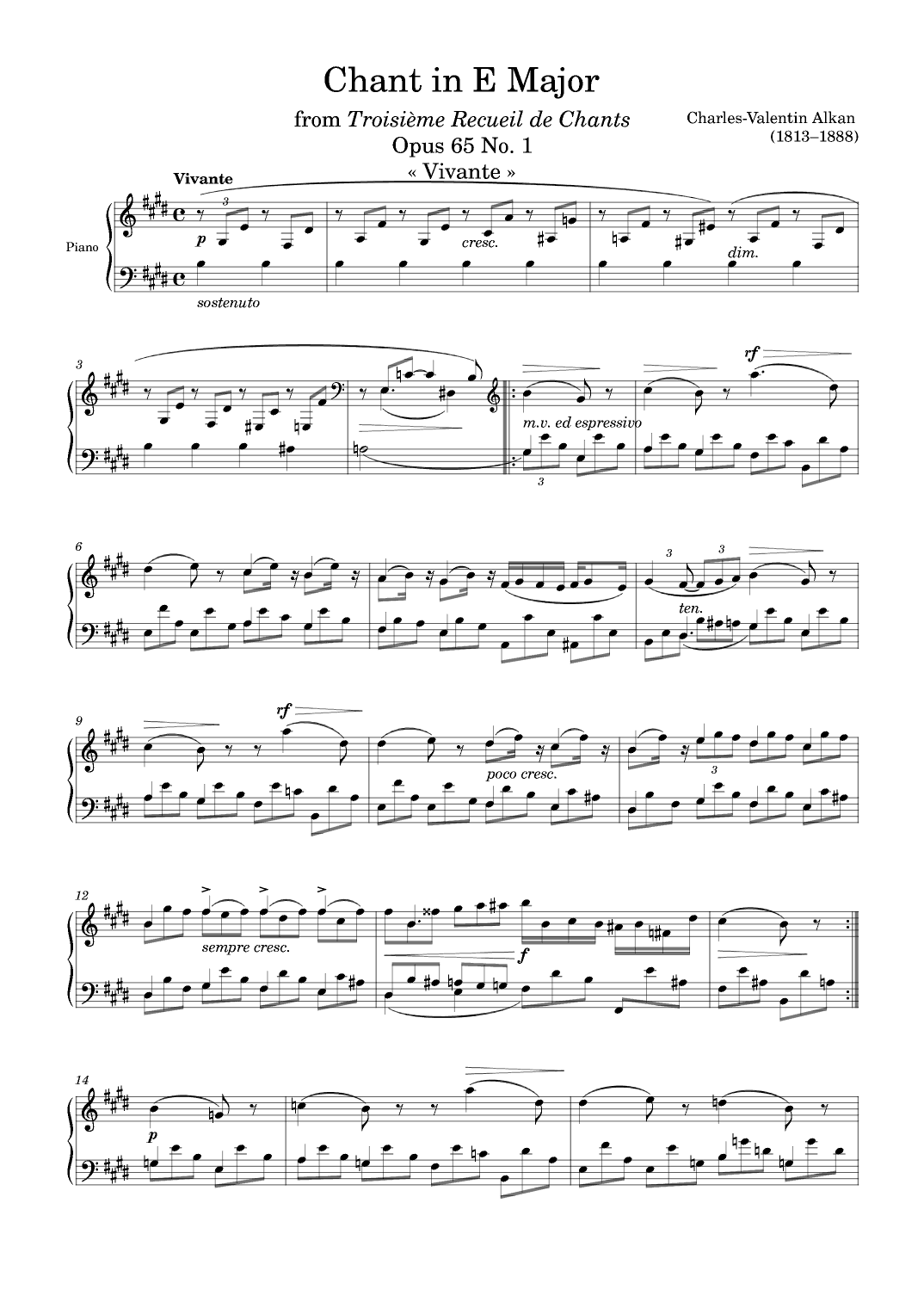 Chant Opus 65 No. 1 in E Major (arr. Zachary Corbett)