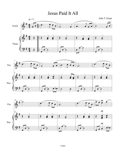 Jesus Paid It All (violin solo) with optional piano accompaniment (arr. B. C. Dockery)