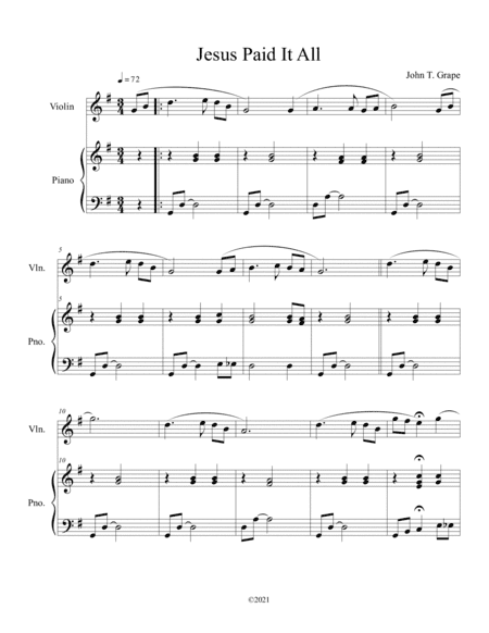 Jesus Paid It All (violin solo) with optional piano accompaniment (arr. B. C. Dockery)