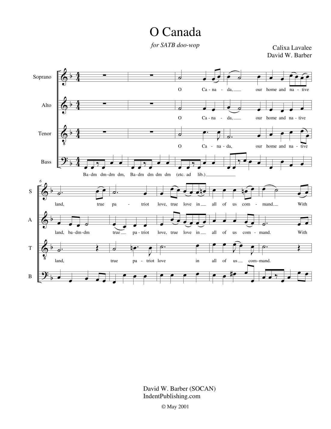 O Canada (arr. David W. Barber)