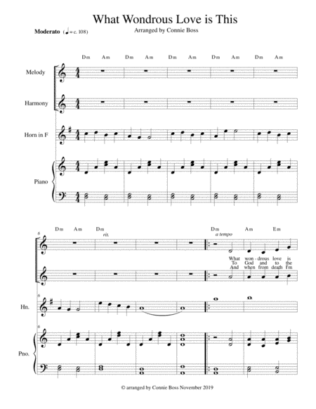 What Wondrous Love is This - Original Lyrics - french horn in F, vocal duet and piano (arr. Connie Boss)