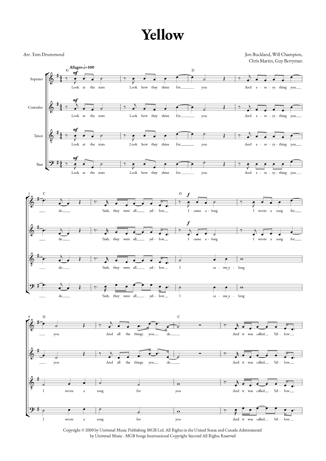 Yellow (arr. Tom Drummond)