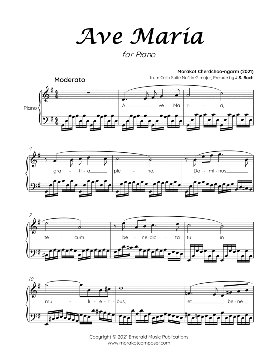 Ave Maria on BACH Cello Suite for Solo Piano