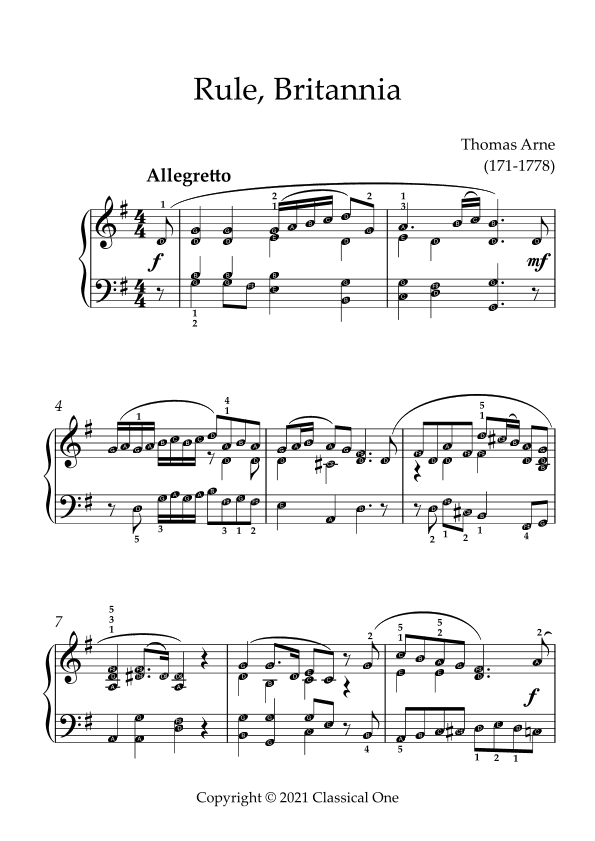 Arne - Rule, Britannia(With Note name) (arr. MPS)