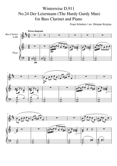 Schubert : Winterreise D.911 - 24.Der Leiermann (The Hurdy Gurdy Man), for Bass Clarinet and Piano (arr. Shimpei Kojima)