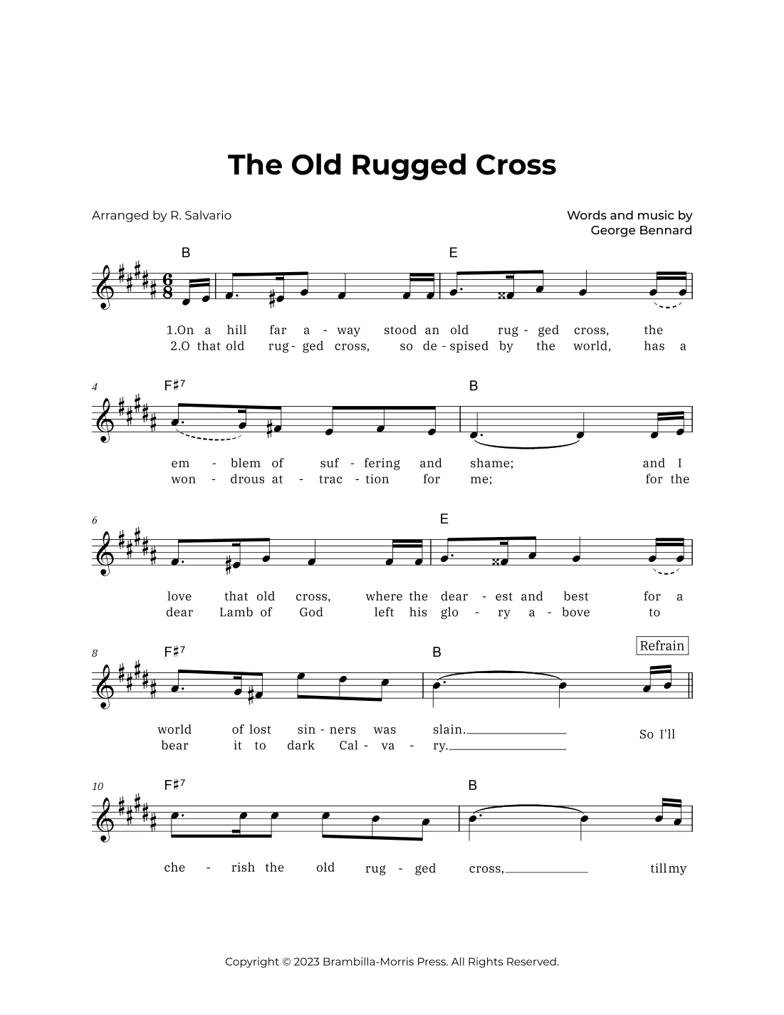 The Old Rugged Cross (Key of B Major) (arr. R. Salvario)
