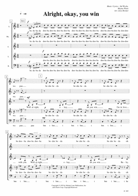 Alright, Okay, You Win (arr. Jetse Bremer)