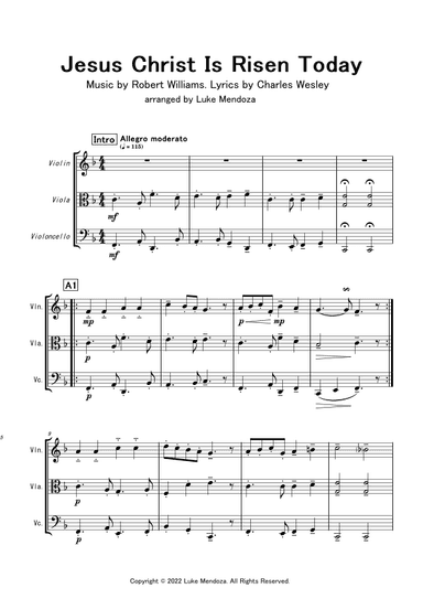 Jesus Christ is Risen Today (for string trio; violin, viola and cello) (arr. Luke Mendoza)