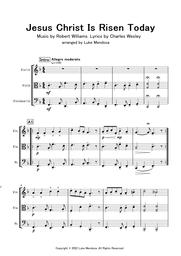 Jesus Christ is Risen Today (for string trio; violin, viola and cello) (arr. Luke Mendoza)