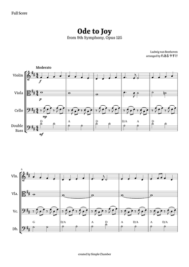 Ode to Joy for String Ensemble by Beethoven Opus 125 (arr. れある やすけ)