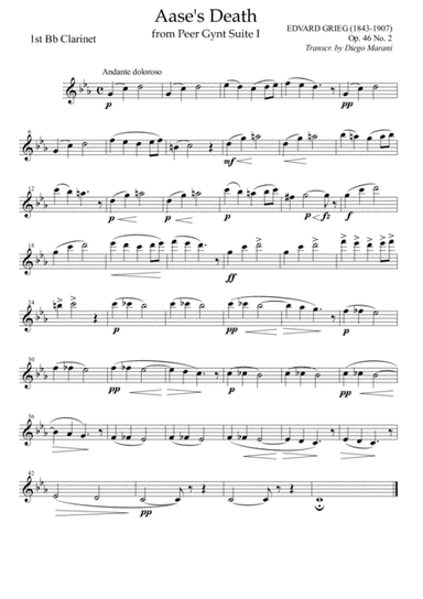 Aase's Death from "Peer Gynt" for Clarinet Quartet (arr. Diego Marani)
