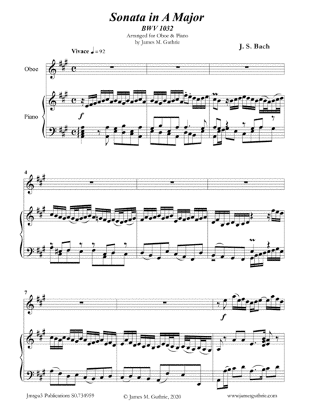 BACH: Sonata in A BWV 1032 for Oboe & Piano (arr. James Guthrie, ASCAP)