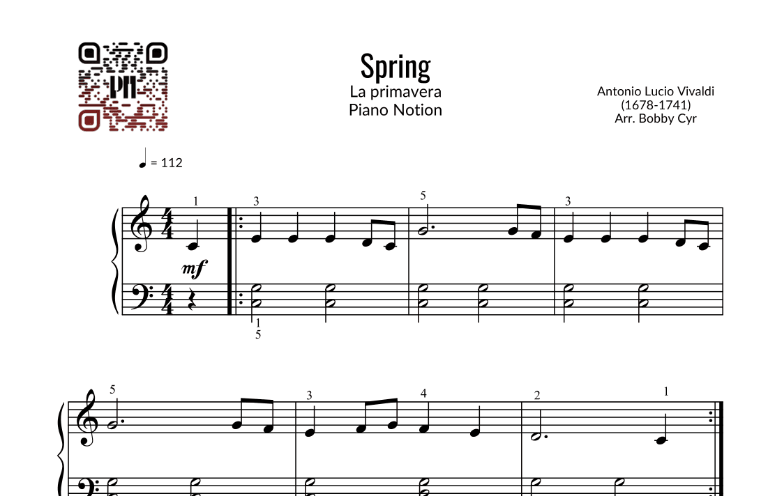 Vivaldi - Spring Theme (Easy Piano) (arr. Bobby Cyr - Piano Notion)