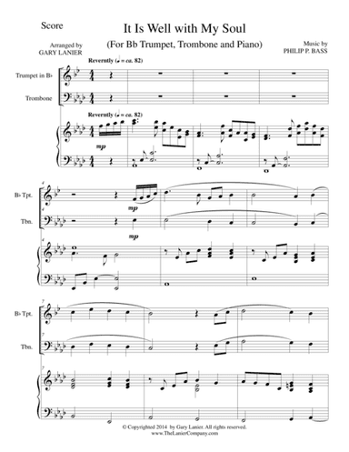 IT IS WELL WITH MY SOUL (Trio - Bb Trumpet, Trombone and Piano, with Score and Parts) (arr. Gary Lanier)