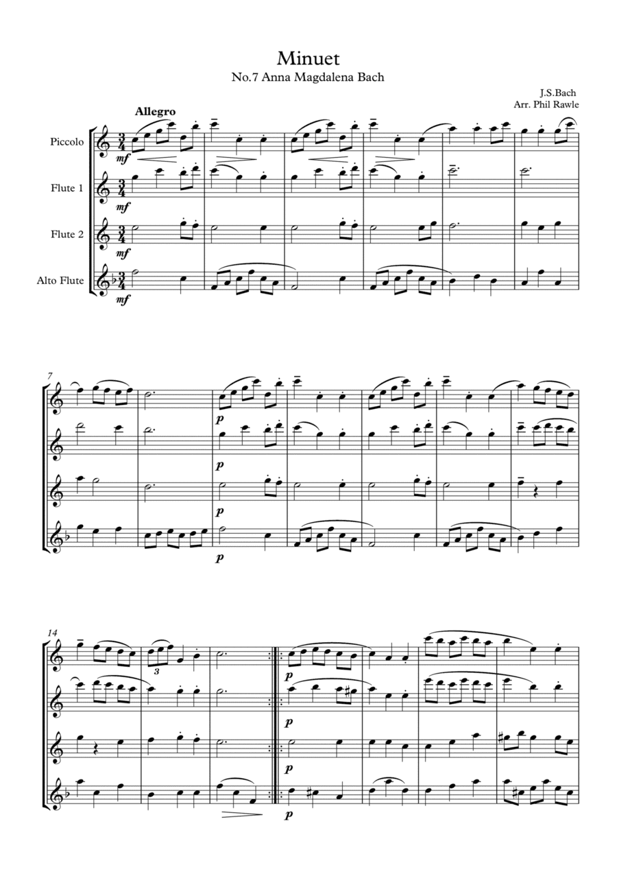 Six Classical Minuets for Flute Quartet (arr. Phil Rawle)