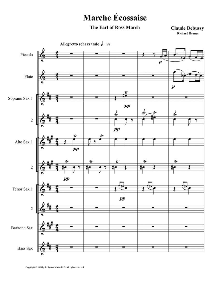 Marche Écossaise by Claude Debussy for Saxophone Octet + Flute & Piccolo (arr. Richard Byrnes)