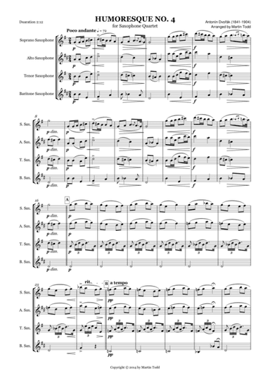 Humoresque No. 4 for Saxophone Quartet (arr. Martin Todd)