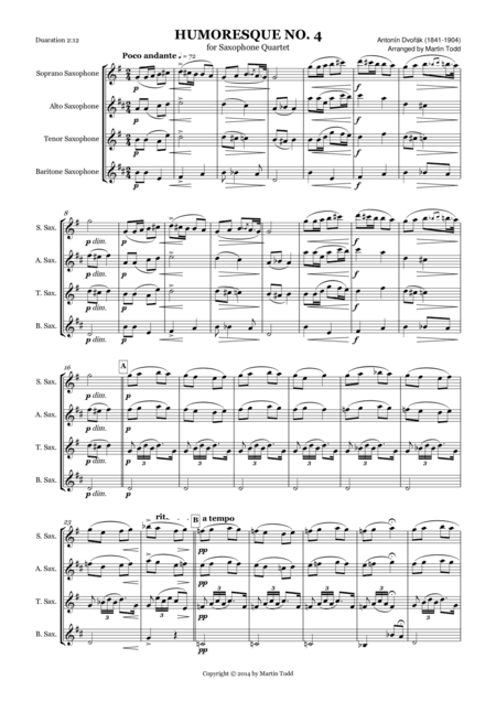 Humoresque No. 4 for Saxophone Quartet (arr. Martin Todd)